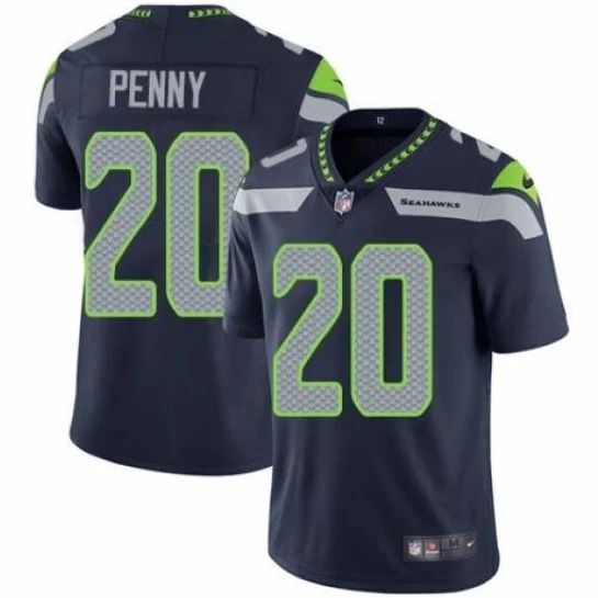 Men Seattle Seahawks #20 Rashaad Penny Nike Navy Vapor Limited NFL Jersey